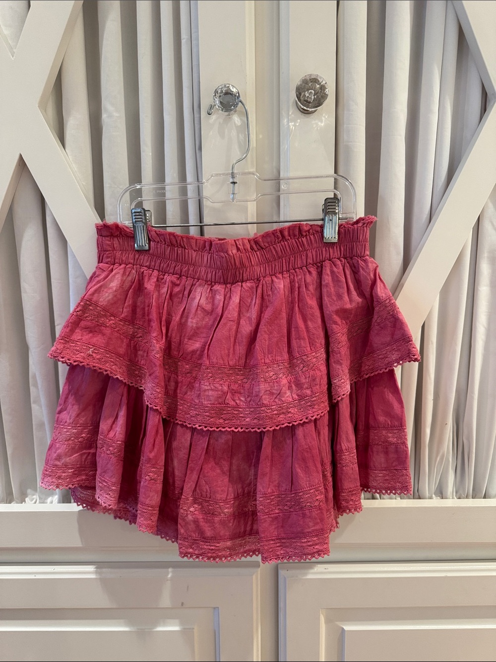 LoveShackFancy Very Berry Pink Tiered Ruffle Mini Skirt - XS!!!!